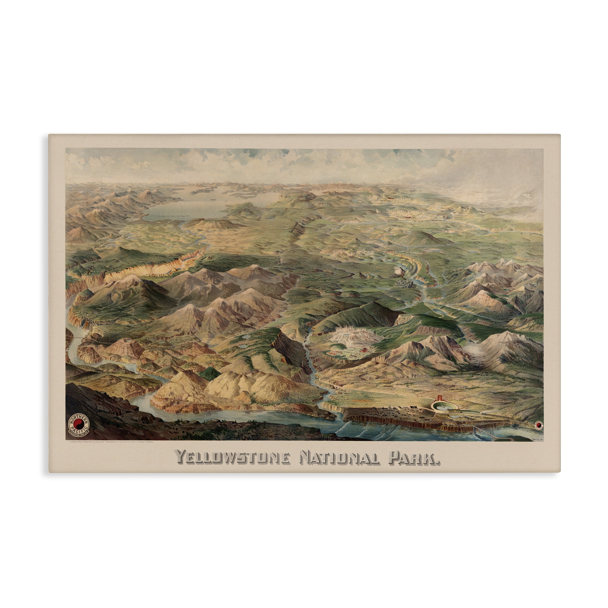 Vintage Yellowstone Park Landscape Canvas Print, 45 x 30