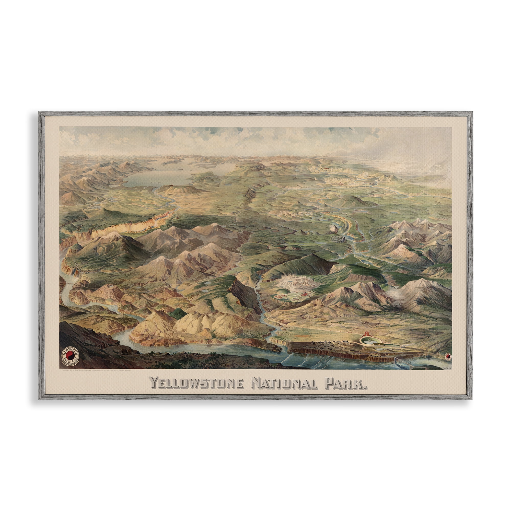 Stupell Industries Vintage Yellowstone Park Landscape Painting Gray Framed Art Print Wall Art, 30 x 20