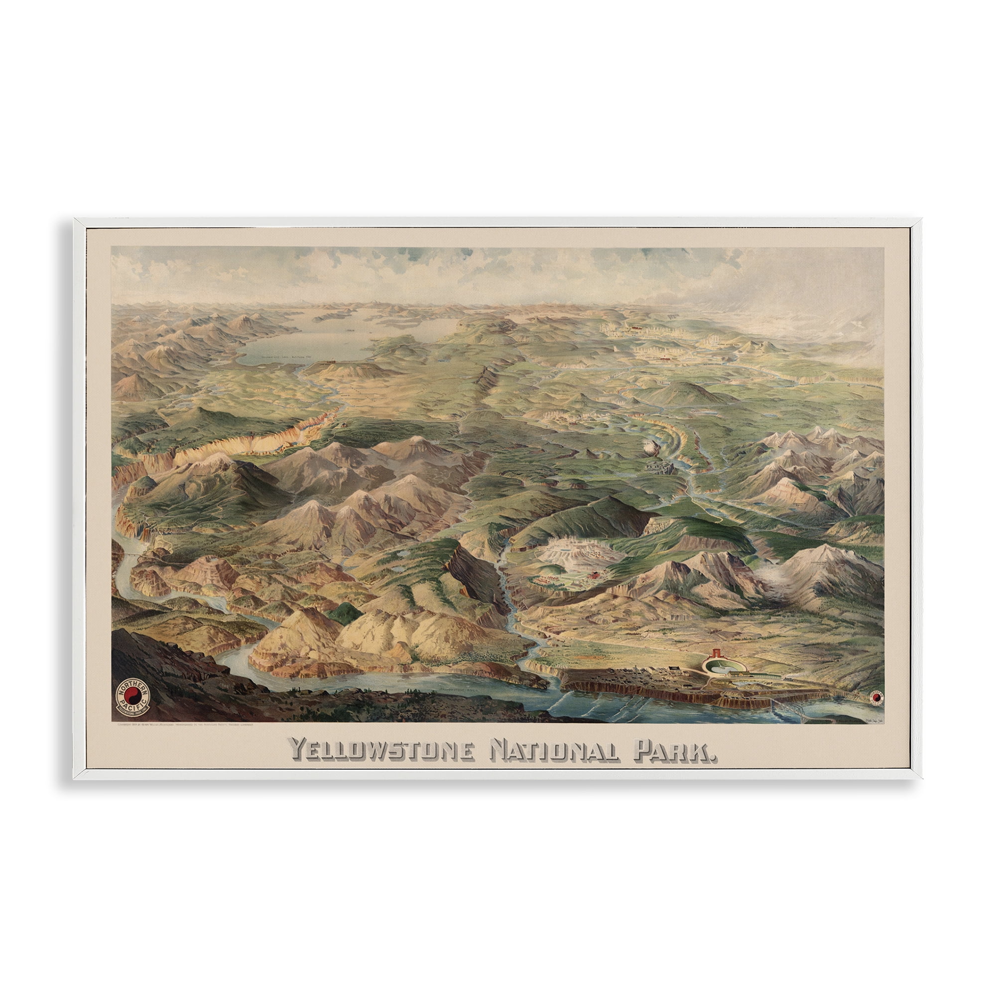 Stupell Industries Vintage Yellowstone Park Landscape Painting White Framed Art Print Wall Art, 18 x 12