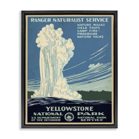 Stupell Industries Vintage Yellowstone Poster Landscape Painting Black Floater Framed Art Print Wall Art, 17 x 21