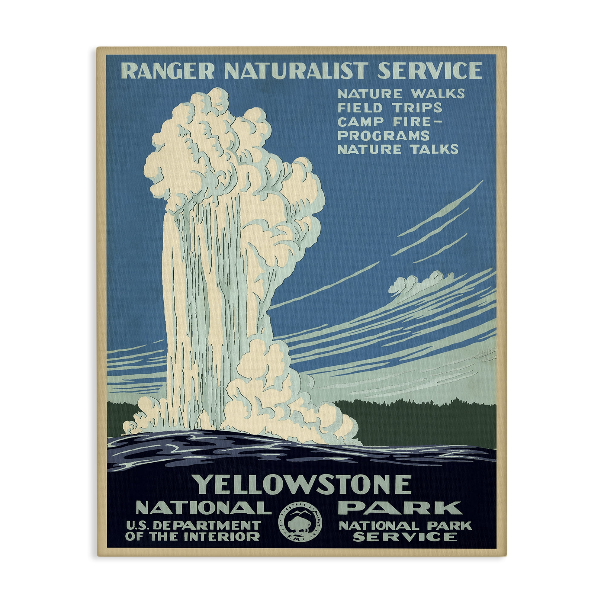 Stupell Industries Vintage Yellowstone Poster Landscape Painting Gallery Wrapped Canvas Art Print Wall Art, 30 x 40