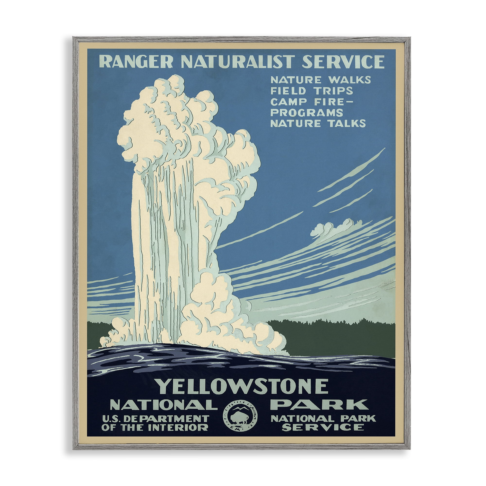 Stupell Industries Vintage Yellowstone Poster Landscape Painting Gray Framed Art Print Wall Art, 16 x 20