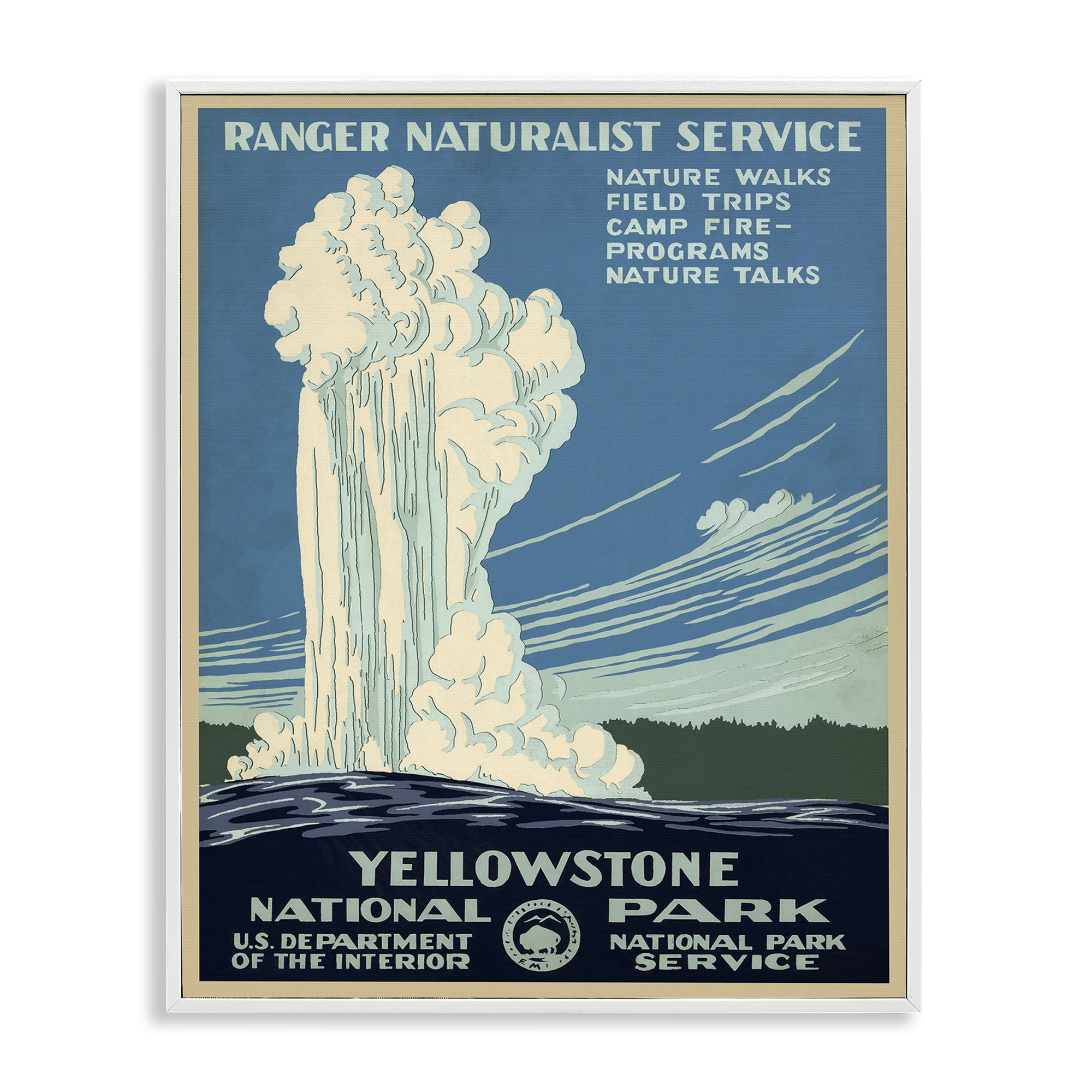 Stupell Industries Vintage Yellowstone Poster Landscape Painting White Framed Art Print Wall Art, 24 x 30