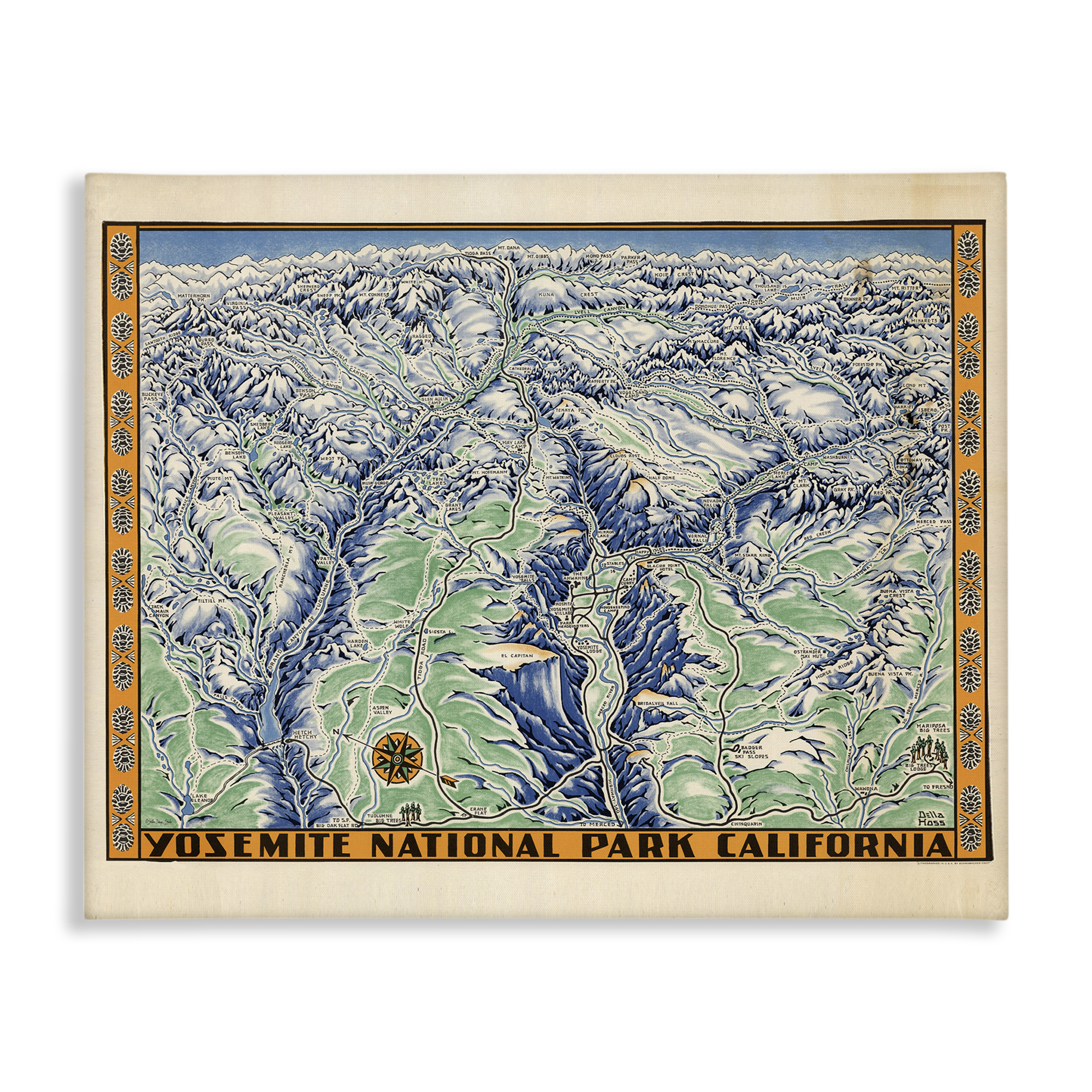 Stupell Industries Vintage Yosemite Map Town & City Painting Gallery Wrapped Canvas Art Print Wall Art, 48 x 36