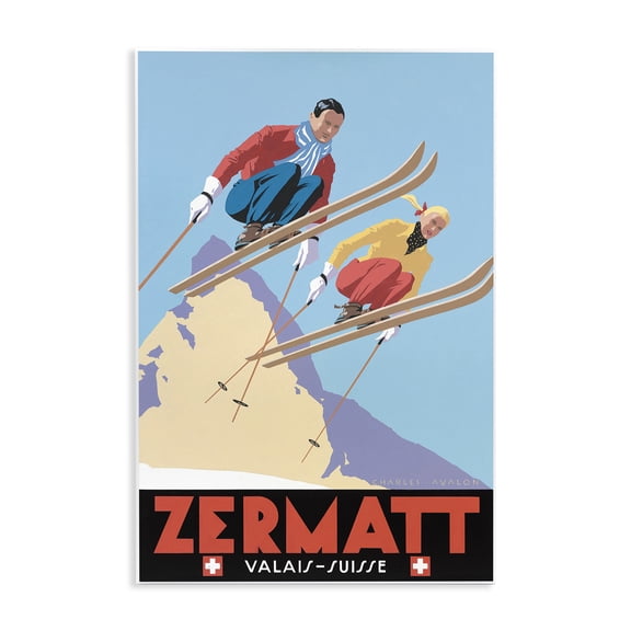 Stupell Industries Vintage Zermatt Skiing Advertisements Painting Unframed Art Print Wall Art, 10 x 15