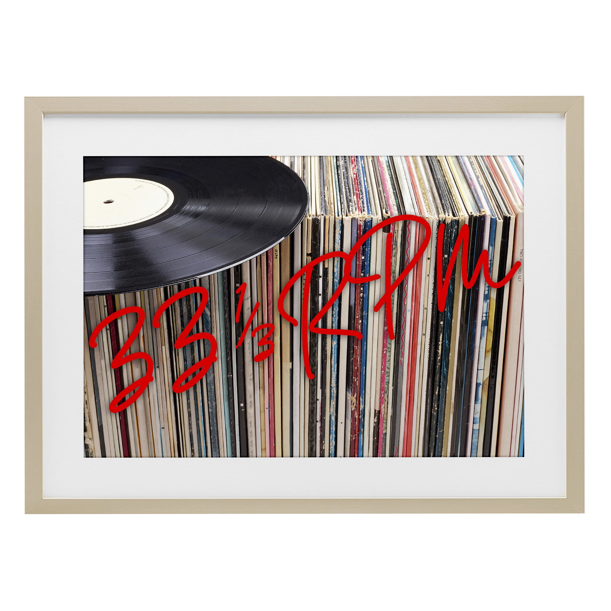 Stupell Industries Vinyl Record Stack Collection Birch Framed Print Under Glass, design by Lil' Rue