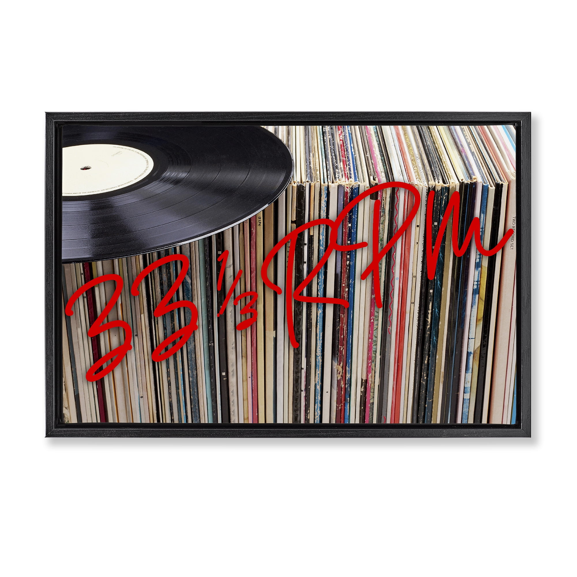 Stupell Industries Vinyl Record Stack Collection Black Framed Floater Canvas Wall Art, design by Lil' Rue