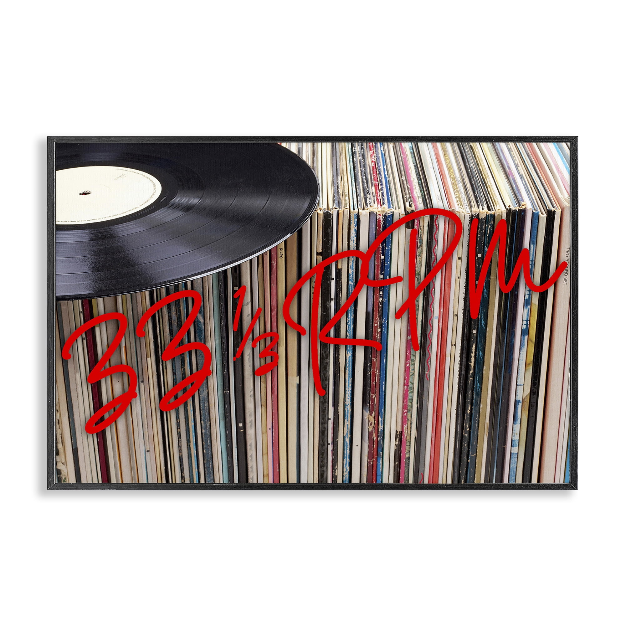 Stupell Industries Vinyl Record Stack Collection Black Framed Giclee Art, design by Lil' Rue