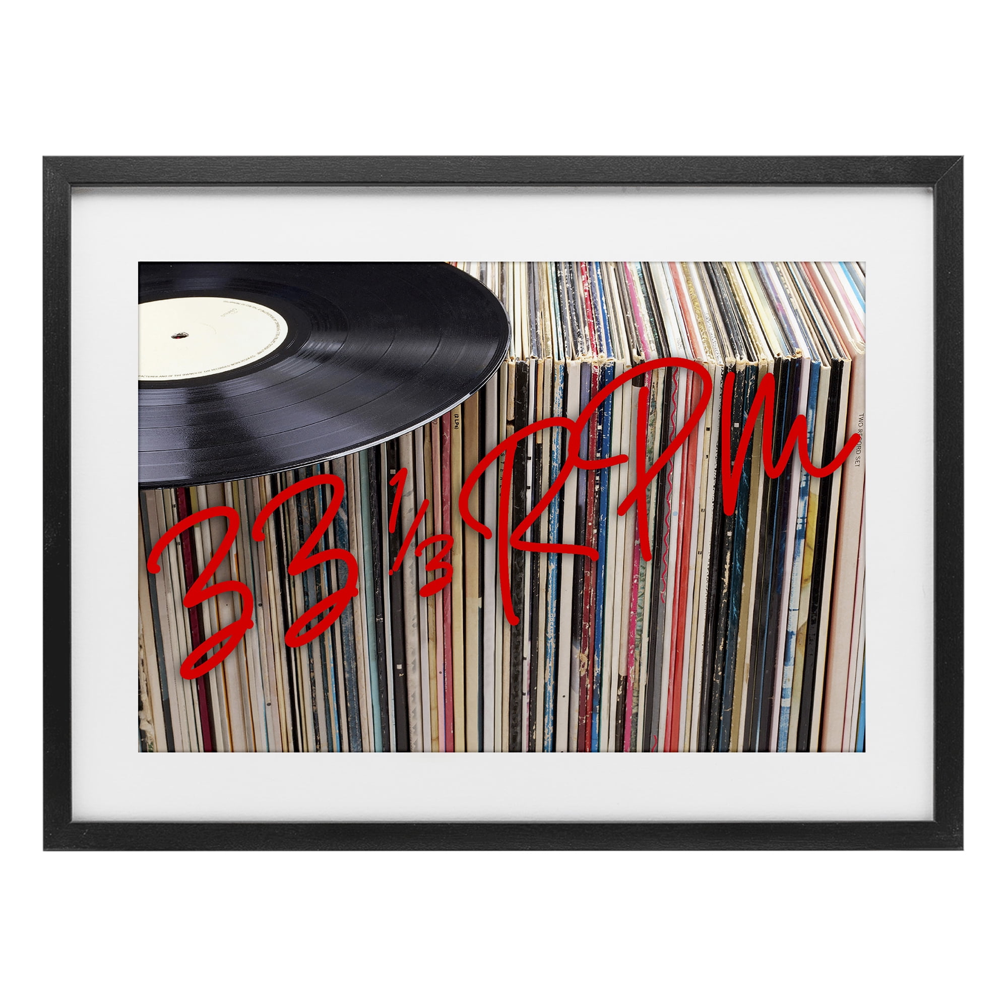 Stupell Industries Vinyl Record Stack Collection Black Framed Print Under Glass, design by Lil' Rue