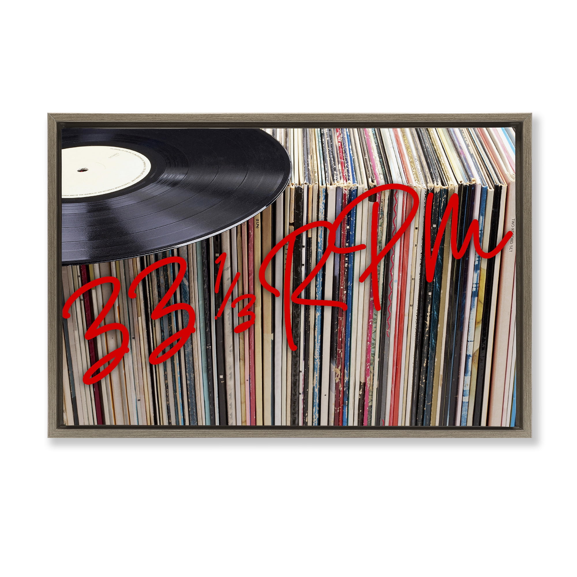 Stupell Industries Vinyl Record Stack Collection Brown Framed Floater Canvas Wall Art, design by Lil' Rue
