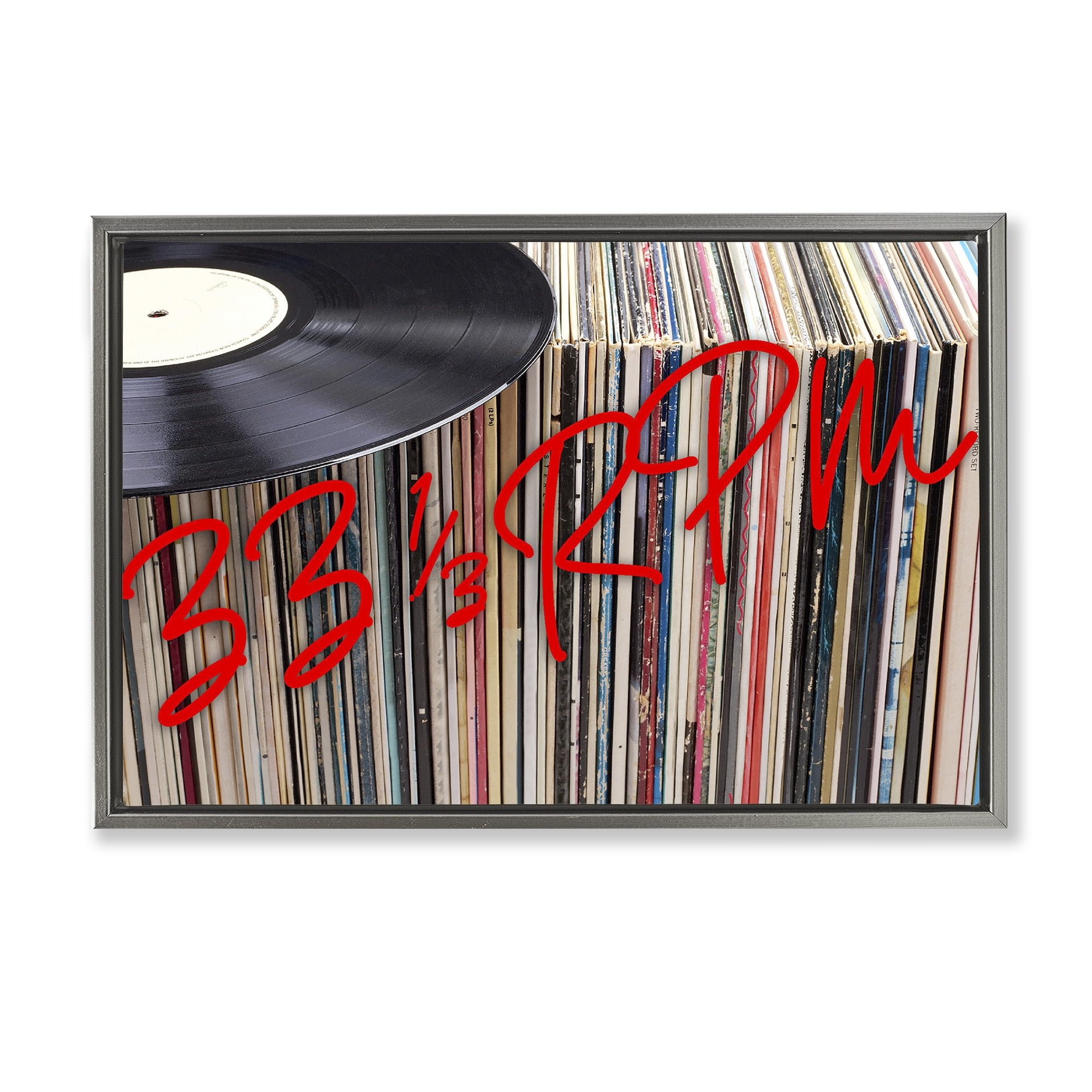 Stupell Industries Vinyl Record Stack Collection Gray Framed Floater Canvas Wall Art, design by Lil' Rue
