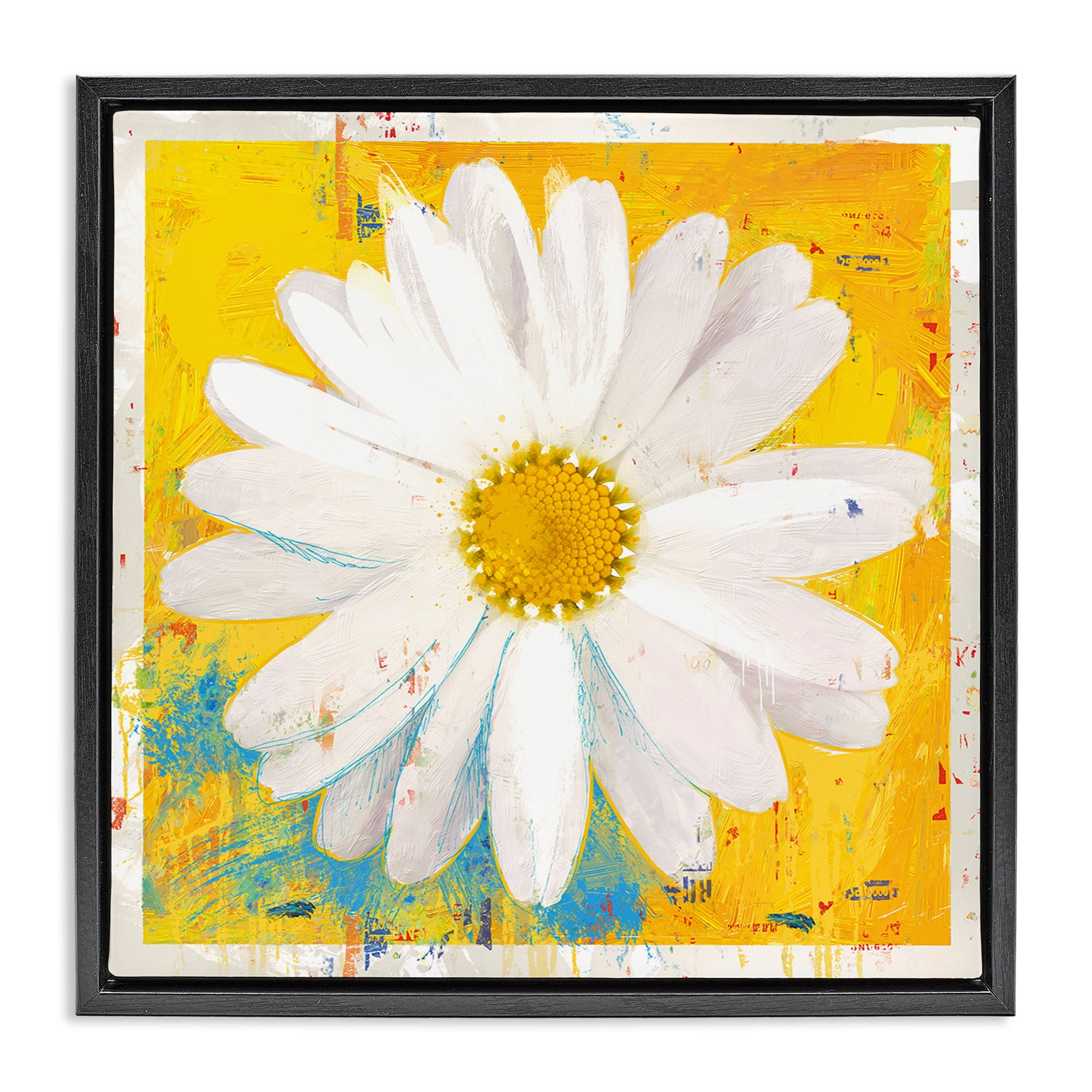 Stupell Industries Violet's Daisy on Yellow Black Framed Floater Canvas Wall Art, design by Porter Hastings