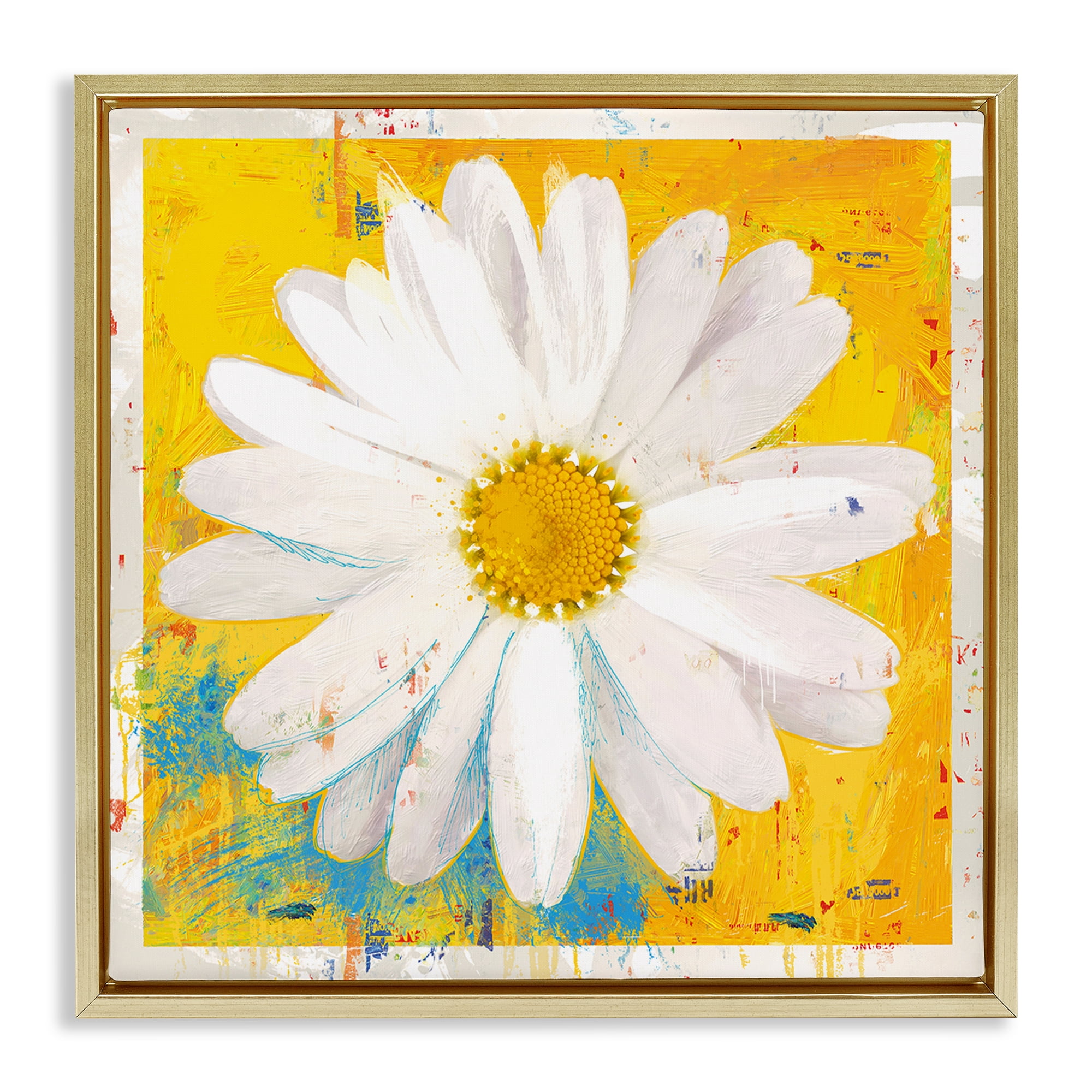 Stupell Industries Violet's Daisy on Yellow Gold Framed Floater Canvas Wall Art, design by Porter Hastings