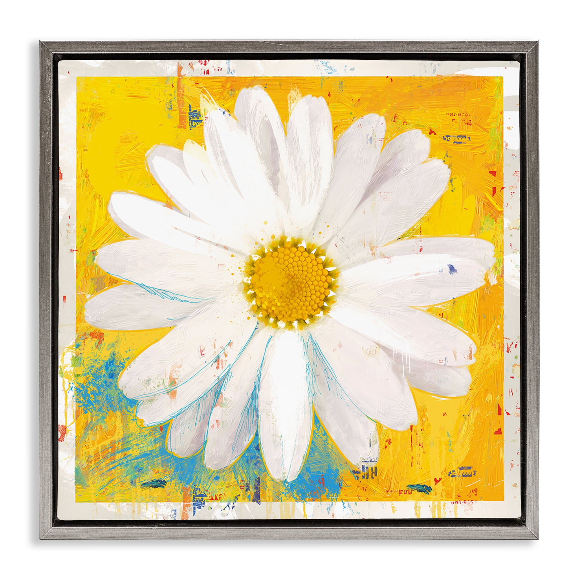 Stupell Industries Violet's Daisy on Yellow Gray Framed Floater Canvas Wall Art, design by Porter Hastings