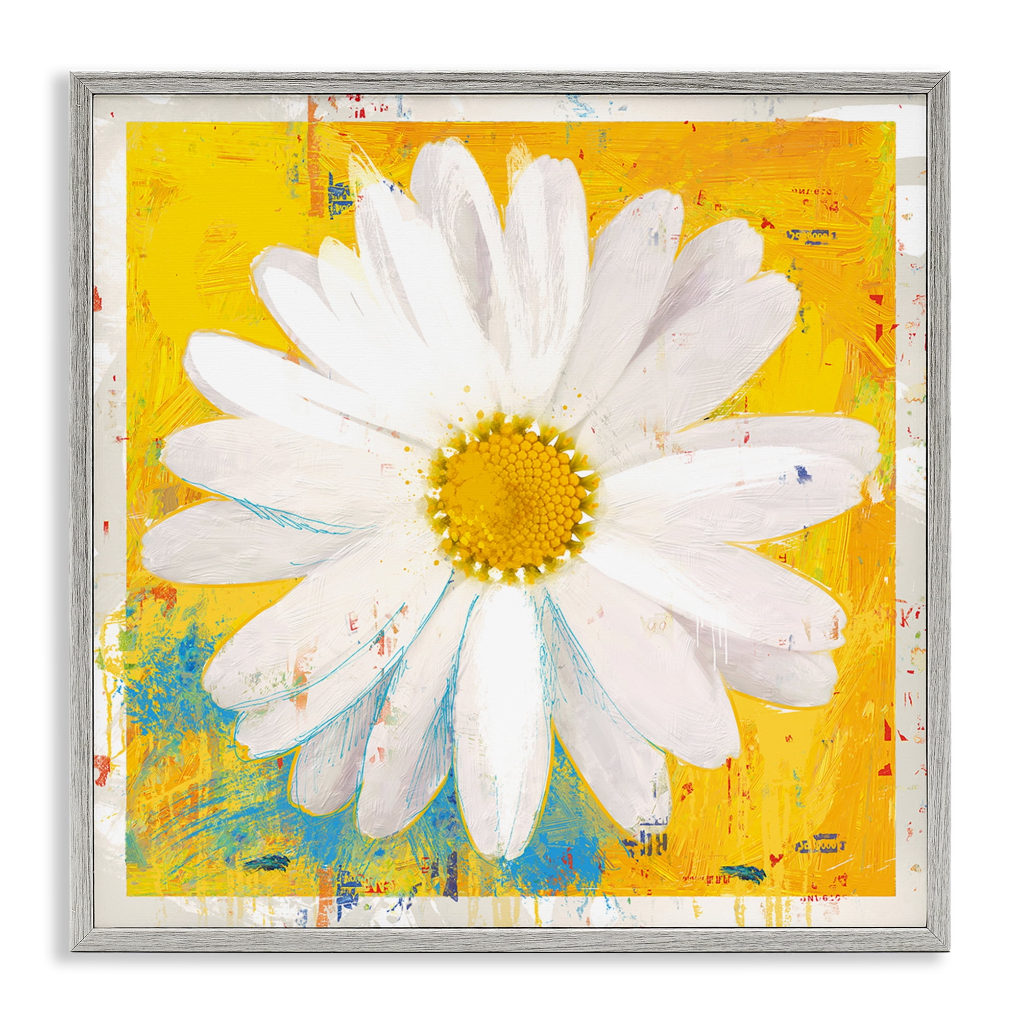 Stupell Industries Violet's Daisy on Yellow Gray Framed Giclee Art, design by Porter Hastings