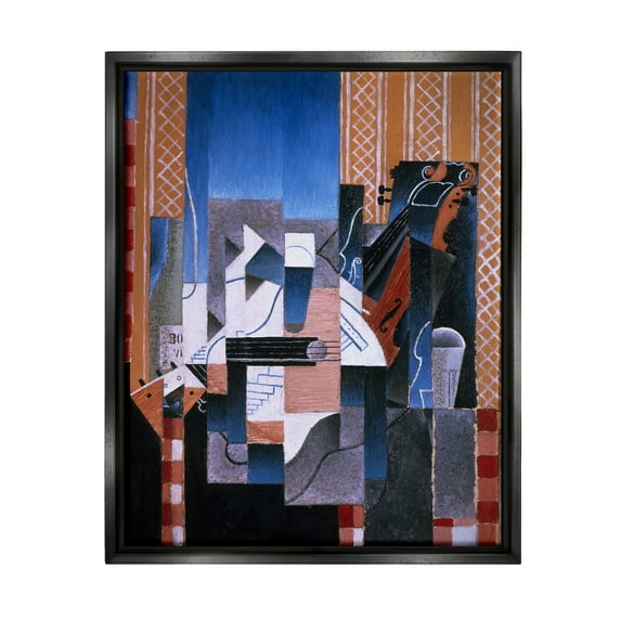 Stupell Industries Violon et Guitare Juan Gris Classic Abstract Painting Painting Jet Black Floating Framed Canvas Print Wall Art, Design by one1000paintings