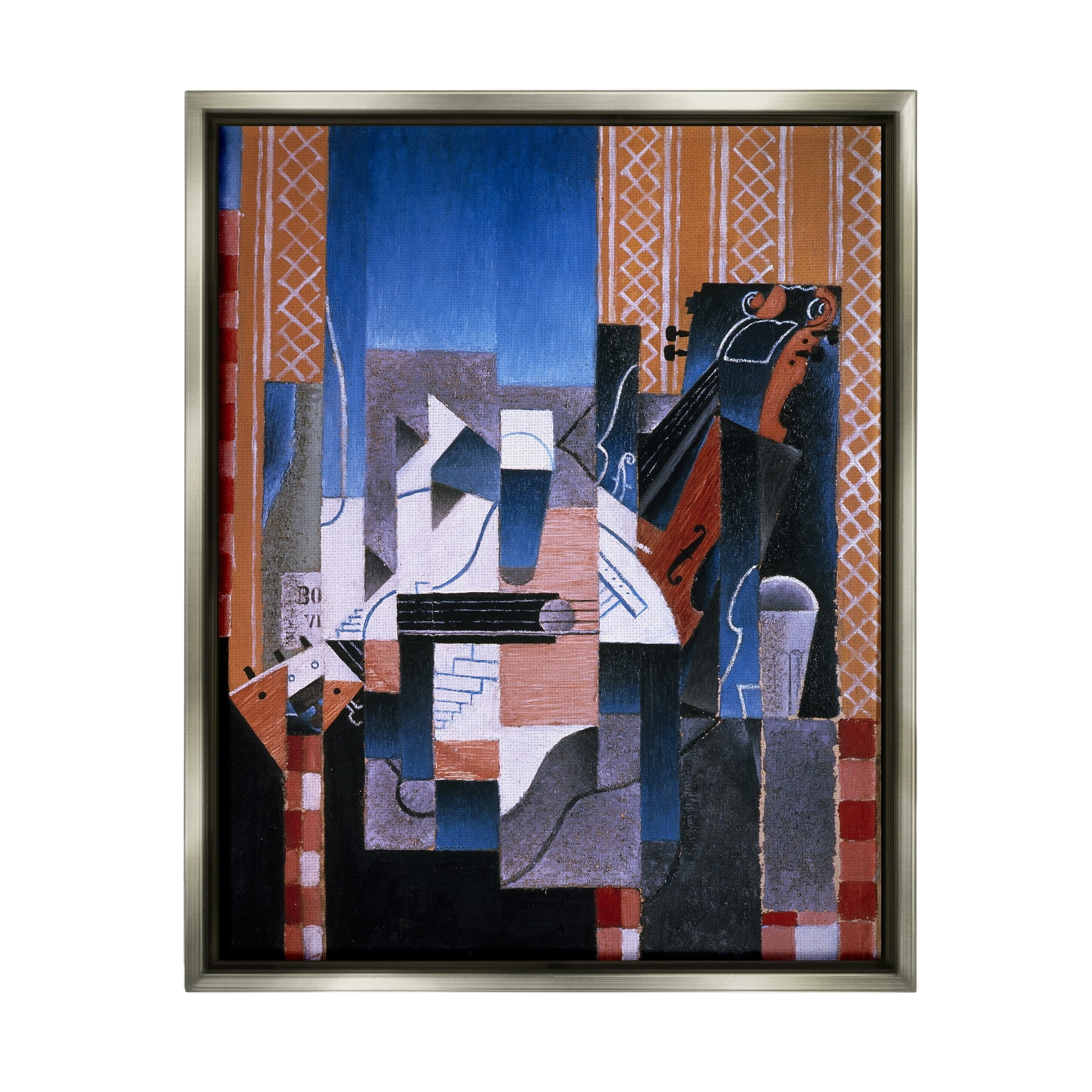 Stupell Industries Violon et Guitare Juan Gris Classic Abstract Painting Painting Luster Gray Floating Framed Canvas Print Wall Art, Design by one1000paintings