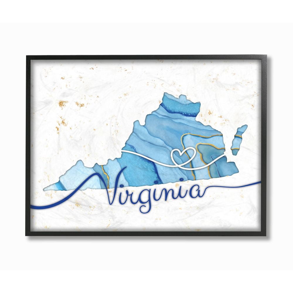 Stupell Industries Virginia Agate Blue US State Design Framed Wall Art by Ziwei Li