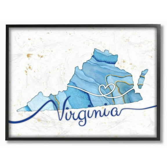 Stupell Industries Virginia Agate Blue US State Design Framed Wall Art by Ziwei Li