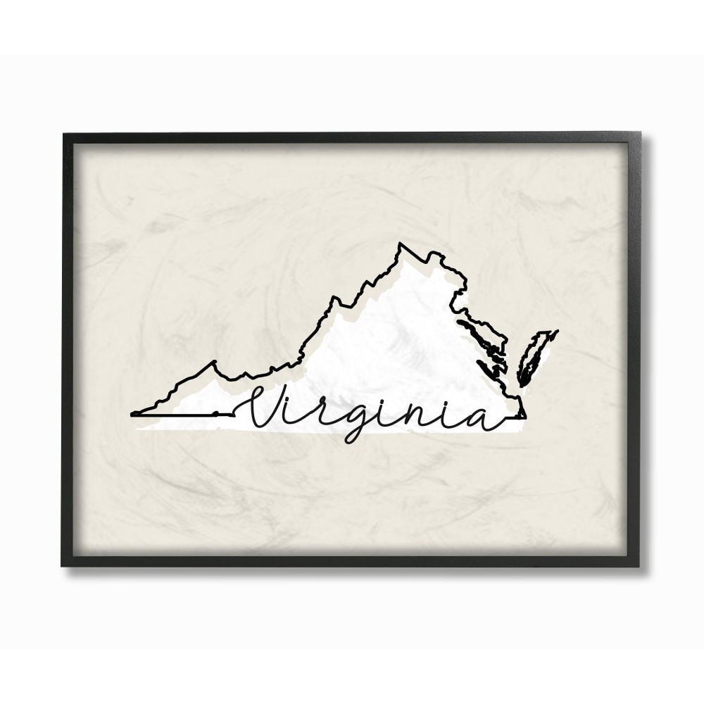 Stupell Industries Virginia Home State Map Neutral Print Design Framed Giclee Texturized Art by Daphne Polselli