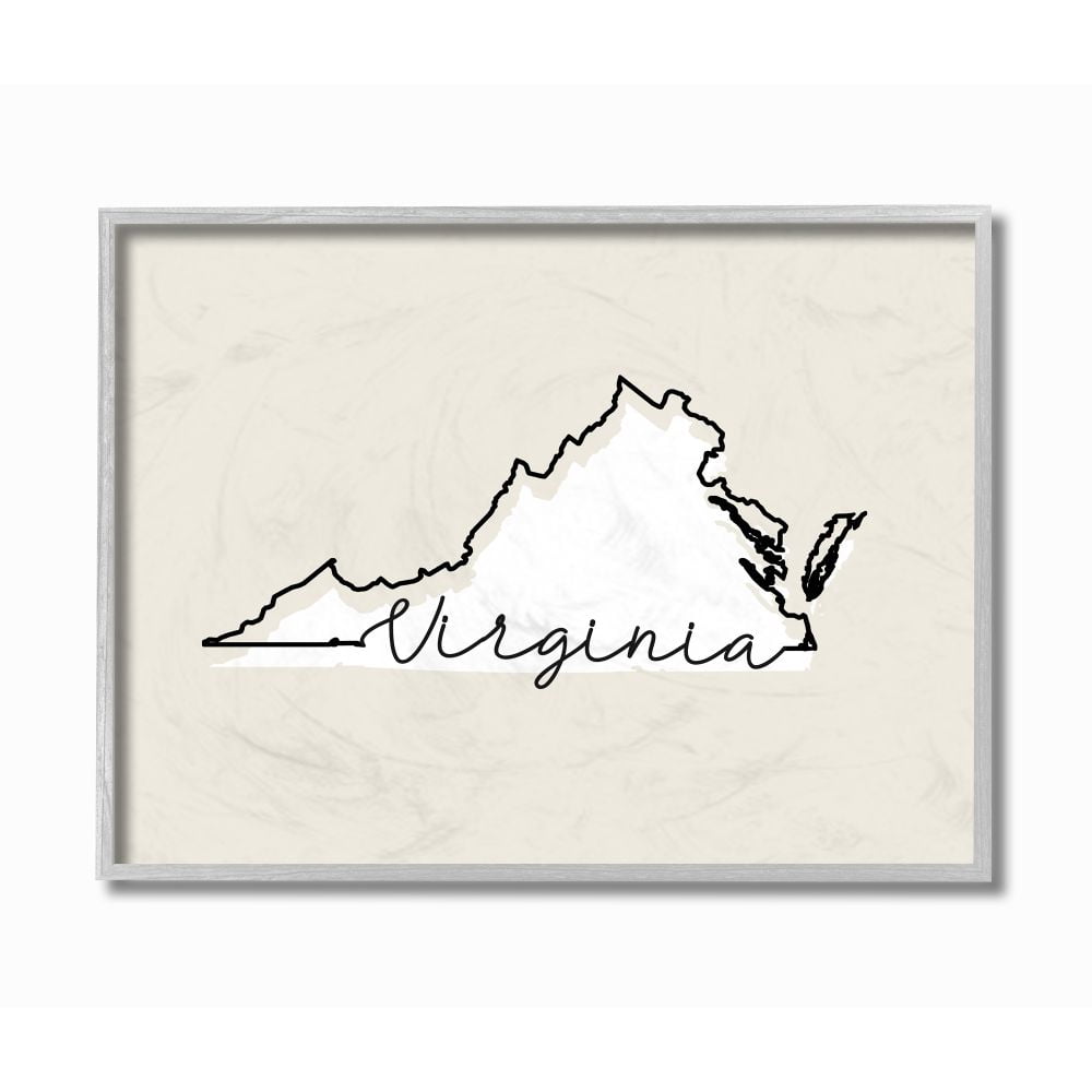 Stupell Industries Virginia Home State Map Neutral Print Design Gray Farmhouse Rustic Framed Giclee Texturized Art by Daphne Polselli