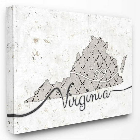 Stupell Industries Virginia Patterned Grey US State Design Canvas Wall Art by Ziwei Li