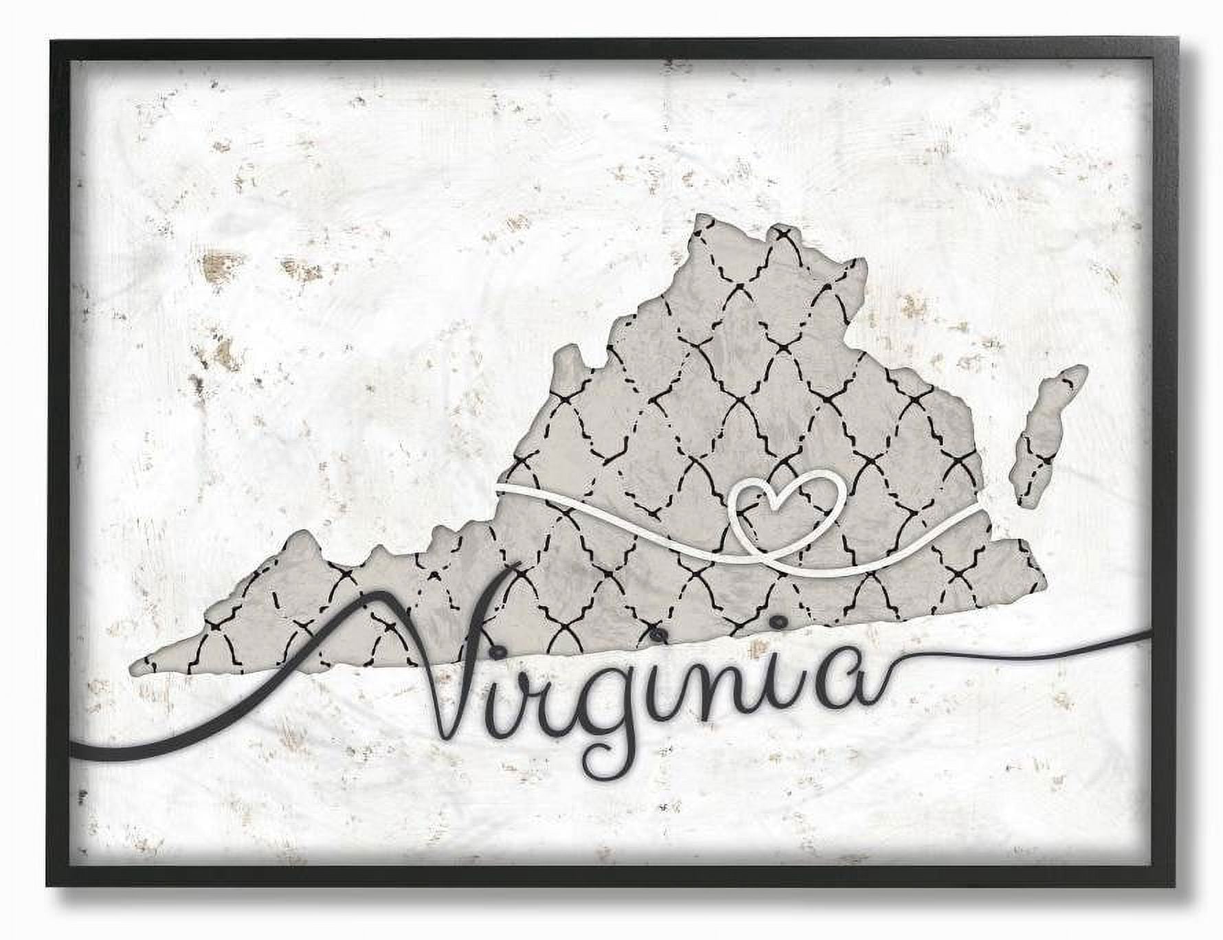 Stupell Industries Virginia Patterned Grey US State Design Framed Wall Art by Ziwei Li