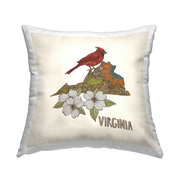 Stupell Industries Virginia Patterned State Flower Square Decorative Printed Throw Pillow, 18 x 18,