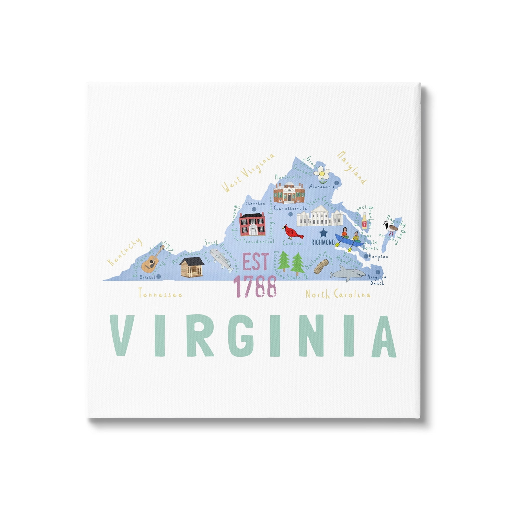 Stupell Industries Virginia State Educational Map Travel & Places Painting Gallery Wrapped Canvas Print Wall Art