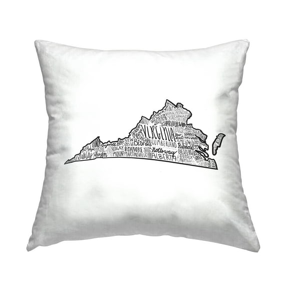 Stupell Industries Virginia State Shape Typography Cities Map Design by Saturday Evening Post Throw Pillow
