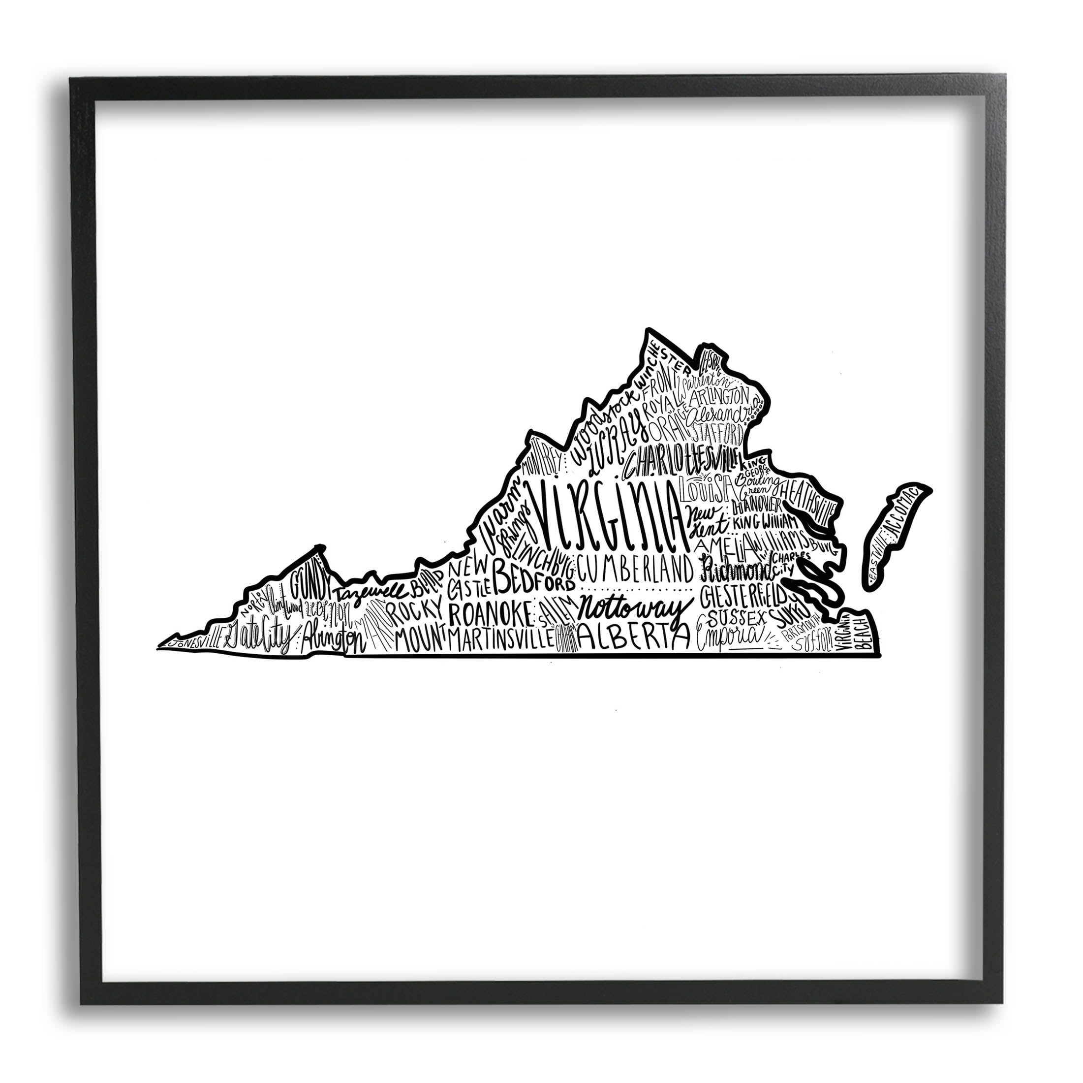 Stupell Industries Virginia Typography Cities Graphic Art Black Framed Art Print Wall Art, Design by The Saturday Evening Post
