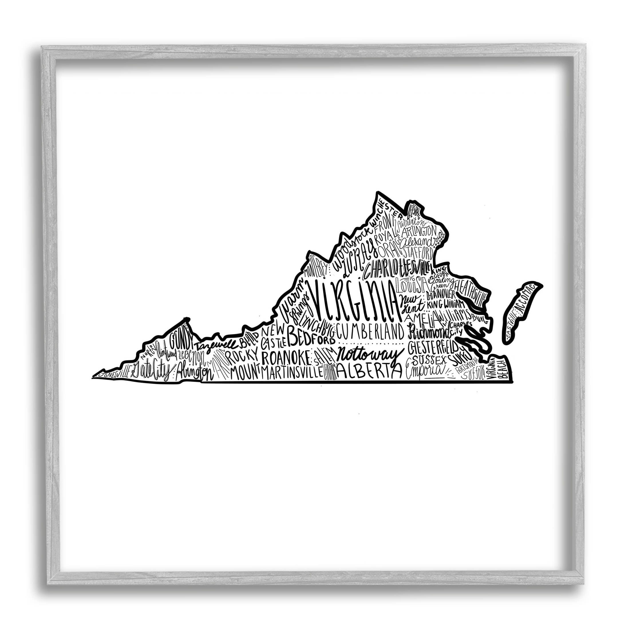 Stupell Industries Virginia Typography Cities Graphic Art Gray Framed Art Print Wall Art, Design by The Saturday Evening Post