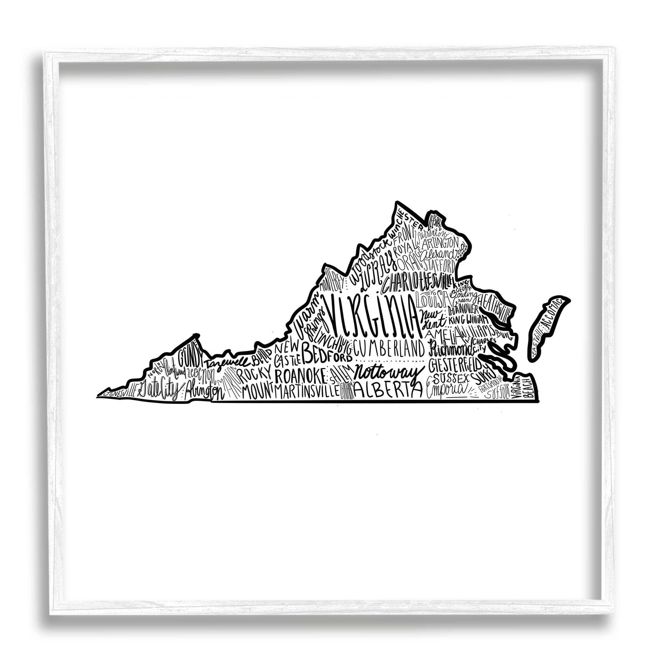 Stupell Industries Virginia Typography Cities Graphic Art White Framed Art Print Wall Art, Design by The Saturday Evening Post