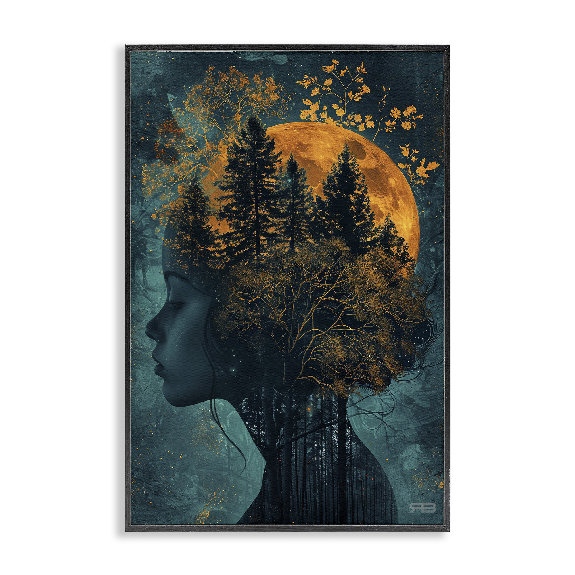 Stupell Industries Visage of Woman with Nature People Painting Black Framed Art Print Wall Art, 20 x 30