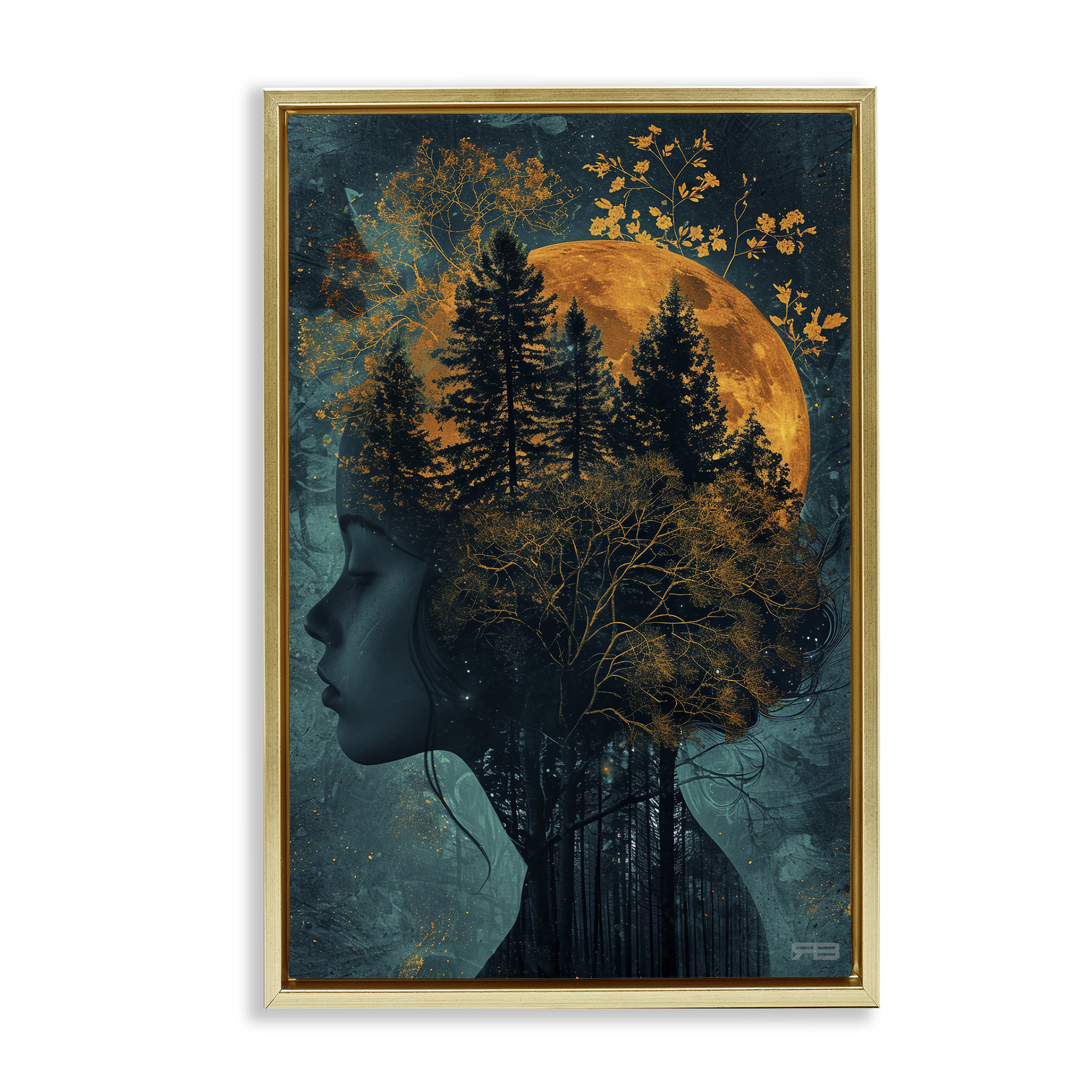 Stupell Industries Visage of Woman with Nature People Painting Gold Floater Framed Canvas Art Print Wall Art, 17 x 25