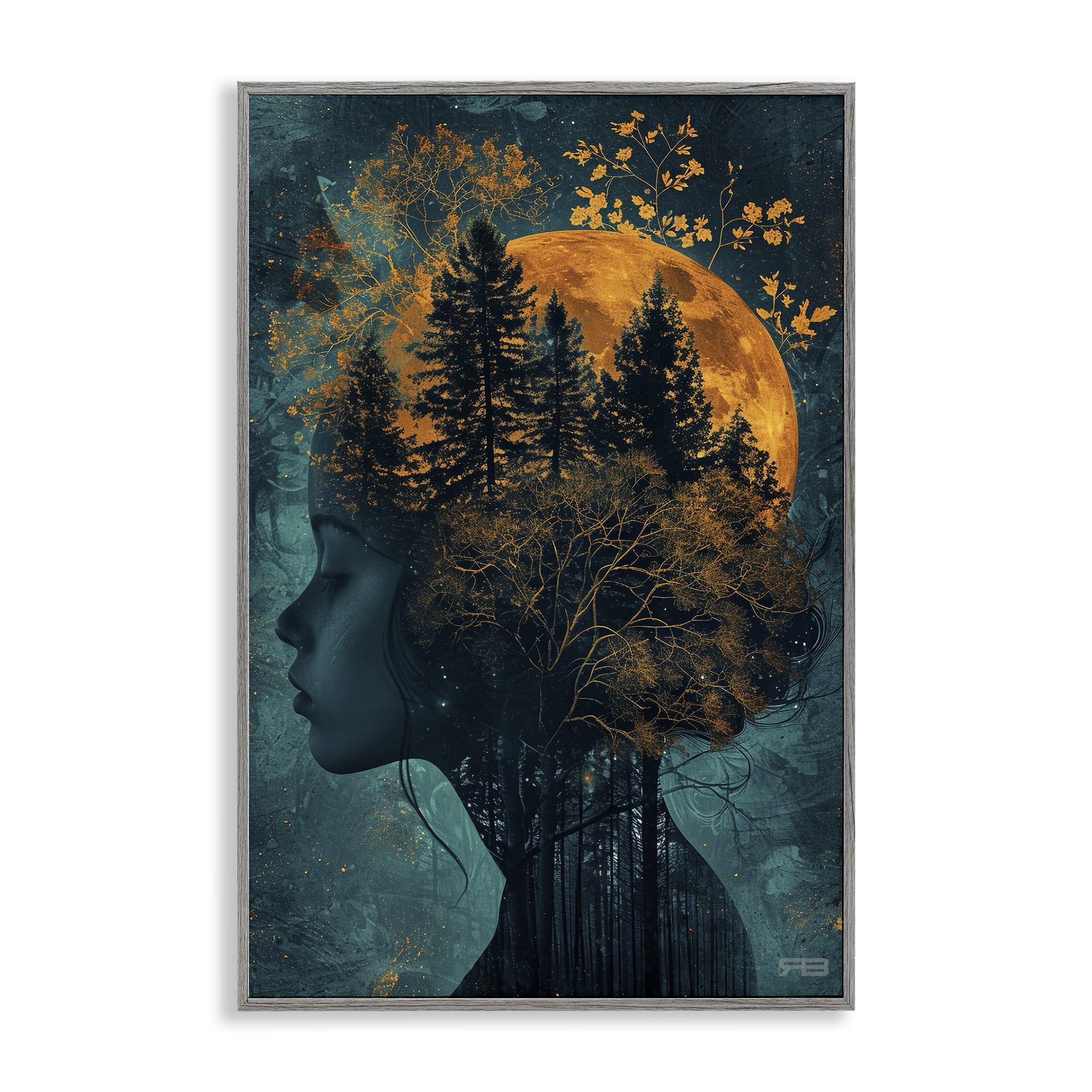 Stupell Industries Visage of Woman with Nature People Painting Gray Framed Art Print Wall Art, 20 x 30