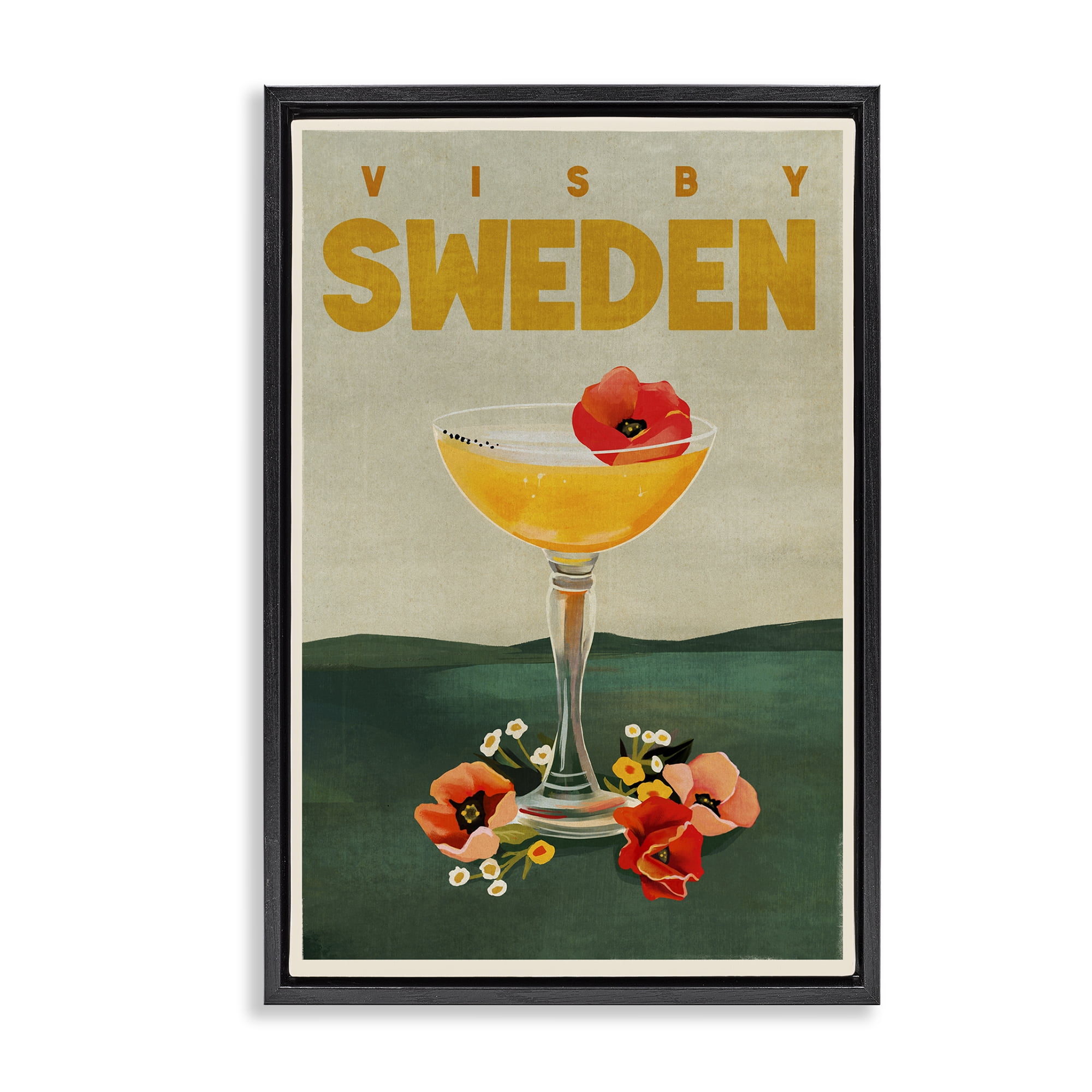 Stupell Industries Visby Sweden Cocktail Food & Beverage Painting Black Floater Framed Canvas Art Print Wall Art, 17 x 25