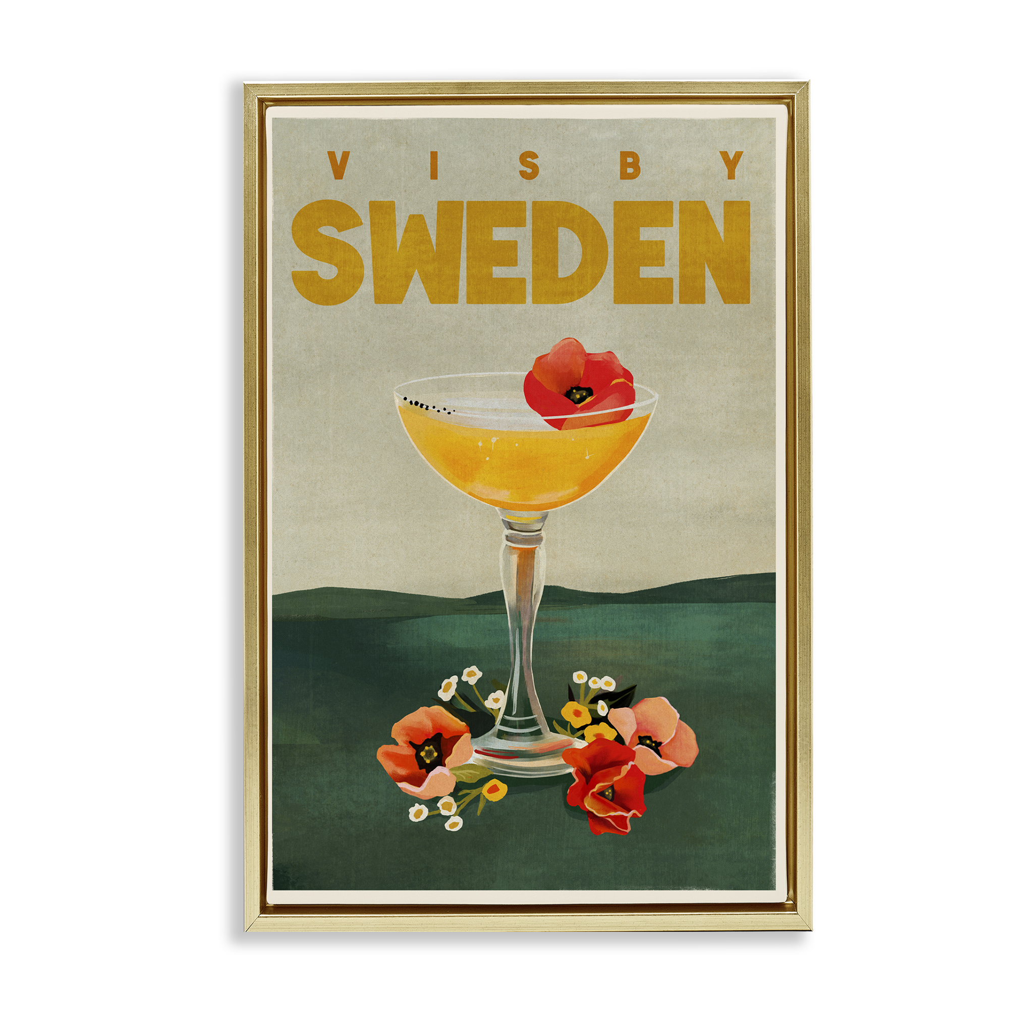Stupell Industries Visby Sweden Cocktail Food & Beverage Painting Gold Floater Framed Canvas Art Print Wall Art, 17 x 25