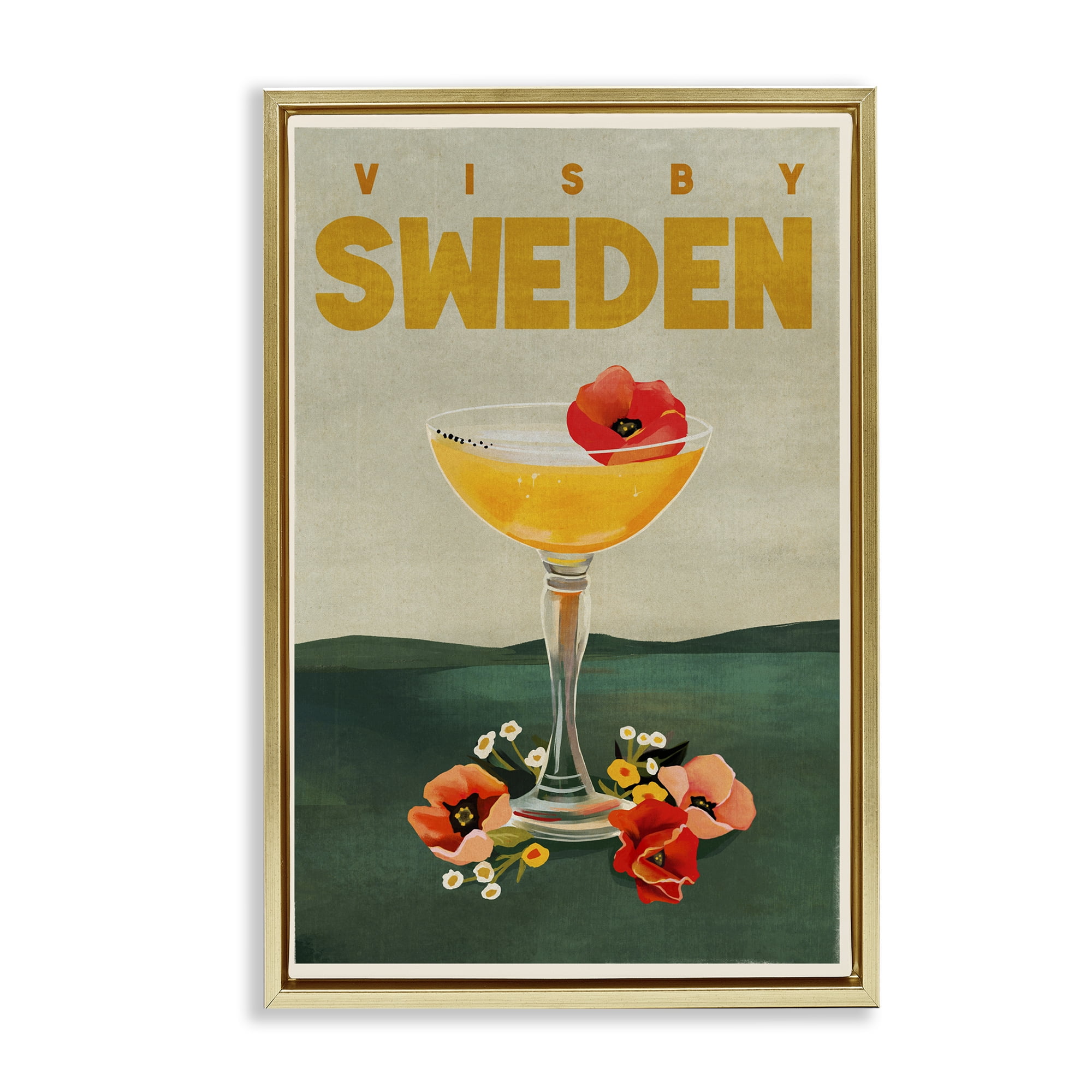 Stupell Industries Visby Sweden Cocktail Food & Beverage Painting Gold Floater Framed Canvas Art Print Wall Art, 21 x 31