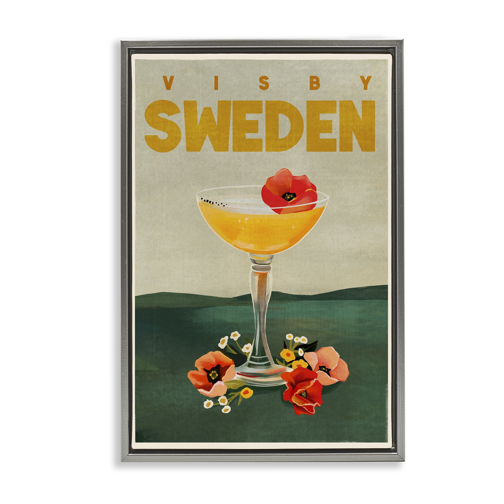 Stupell Industries Visby Sweden Cocktail Food & Beverage Painting Gray Floater Framed Canvas Art Print Wall Art, 21 x 31
