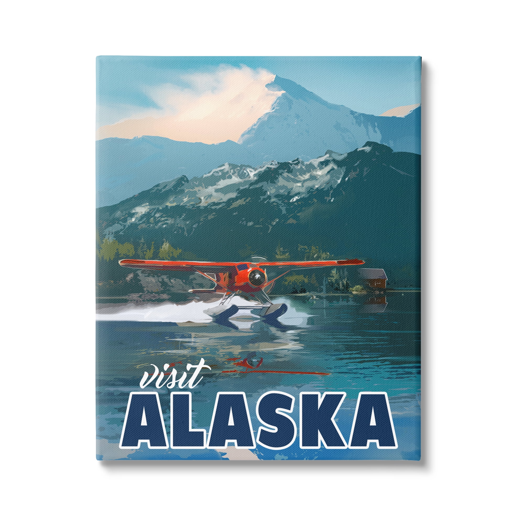Stupell Industries Visit Alaska Seaplane Landing Snowy Mountain Scenery Graphic Art Gallery Wrapped Canvas Print Wall Art, Design by David Owens Illustration