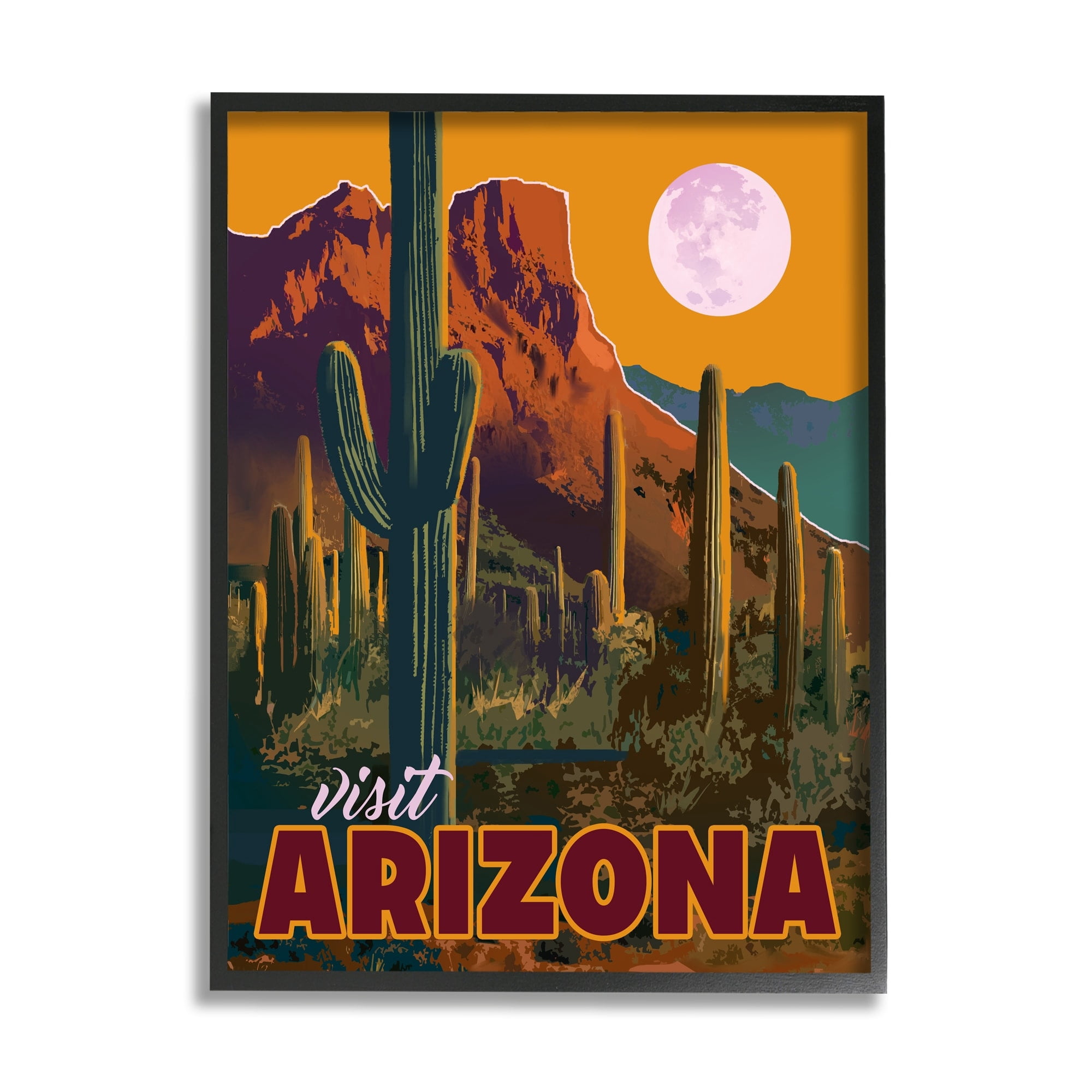 Stupell Industries Visit Arizona Brilliant Desert Sky Arid Vegetation Graphic Art Black Framed Art Print Wall Art, Design by David Owens Illustration