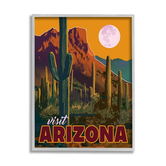 Stupell Industries Visit Arizona Brilliant Desert Sky Arid Vegetation Graphic Art Gray Framed Art Print Wall Art, Design by David Owens Illustration
