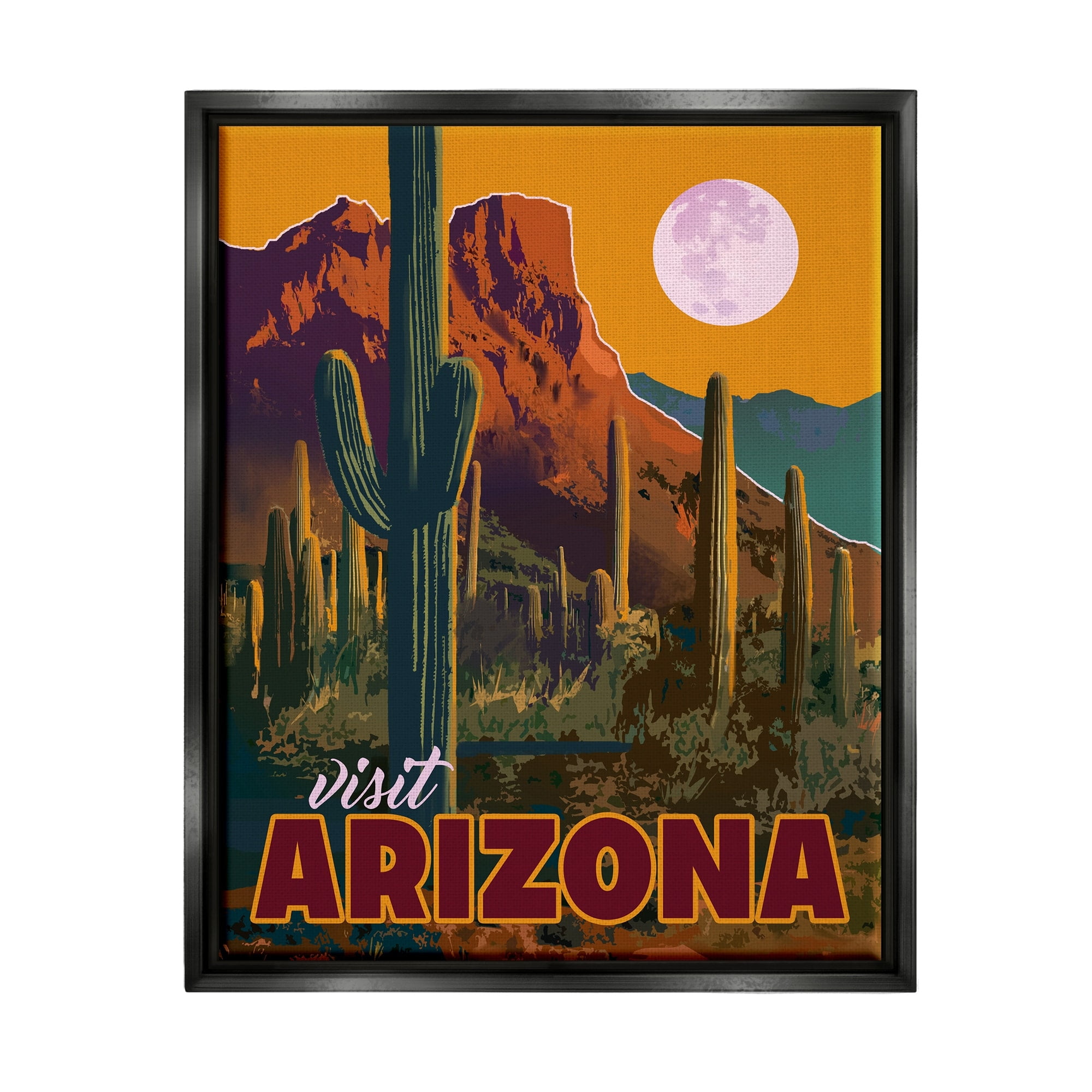 Stupell Industries Visit Arizona Brilliant Desert Sky Arid Vegetation Graphic Art Jet Black Floating Framed Canvas Print Wall Art, Design by David Owens Illustration