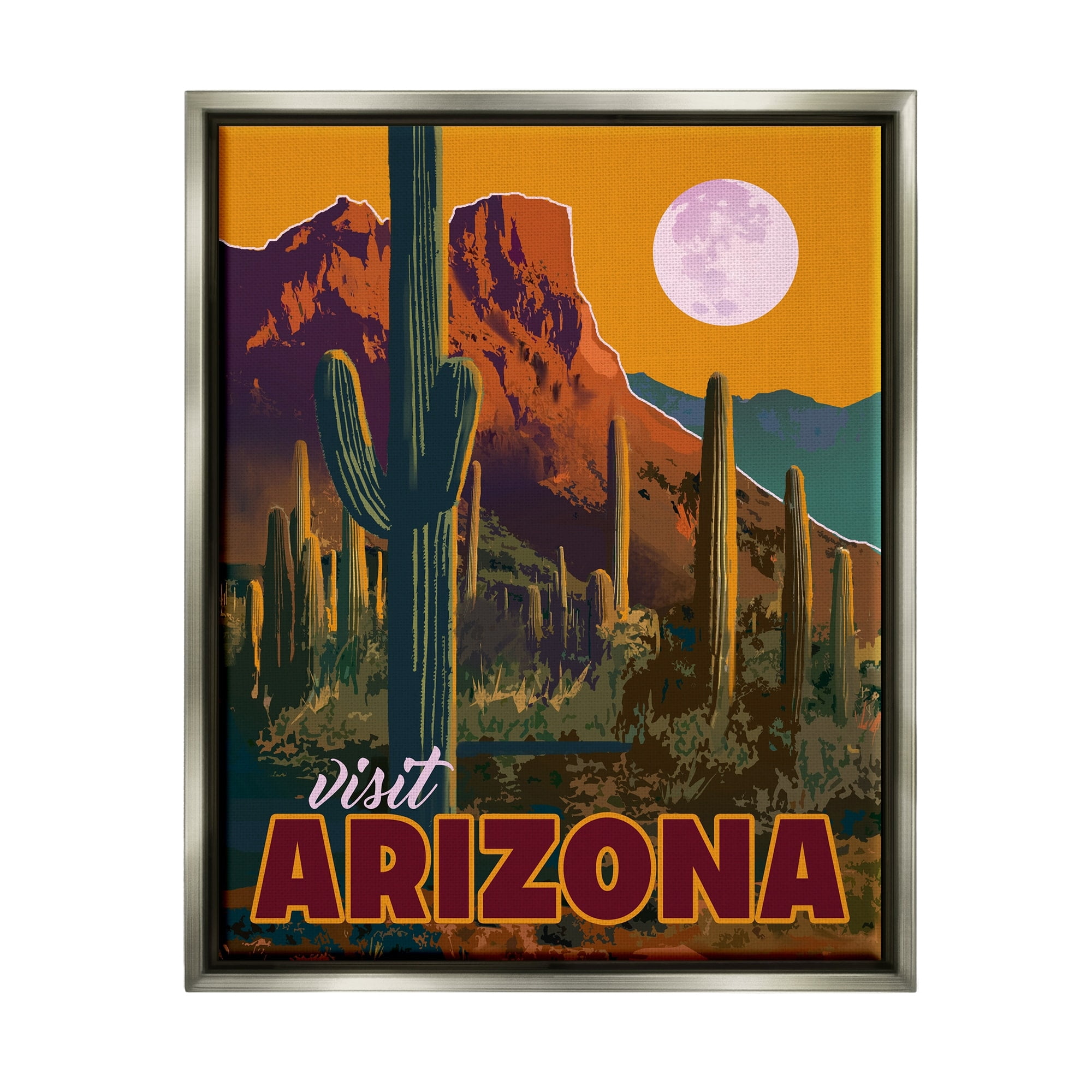 Stupell Industries Visit Arizona Brilliant Desert Sky Arid Vegetation Graphic Art Luster Gray Floating Framed Canvas Print Wall Art, Design by David Owens Illustration