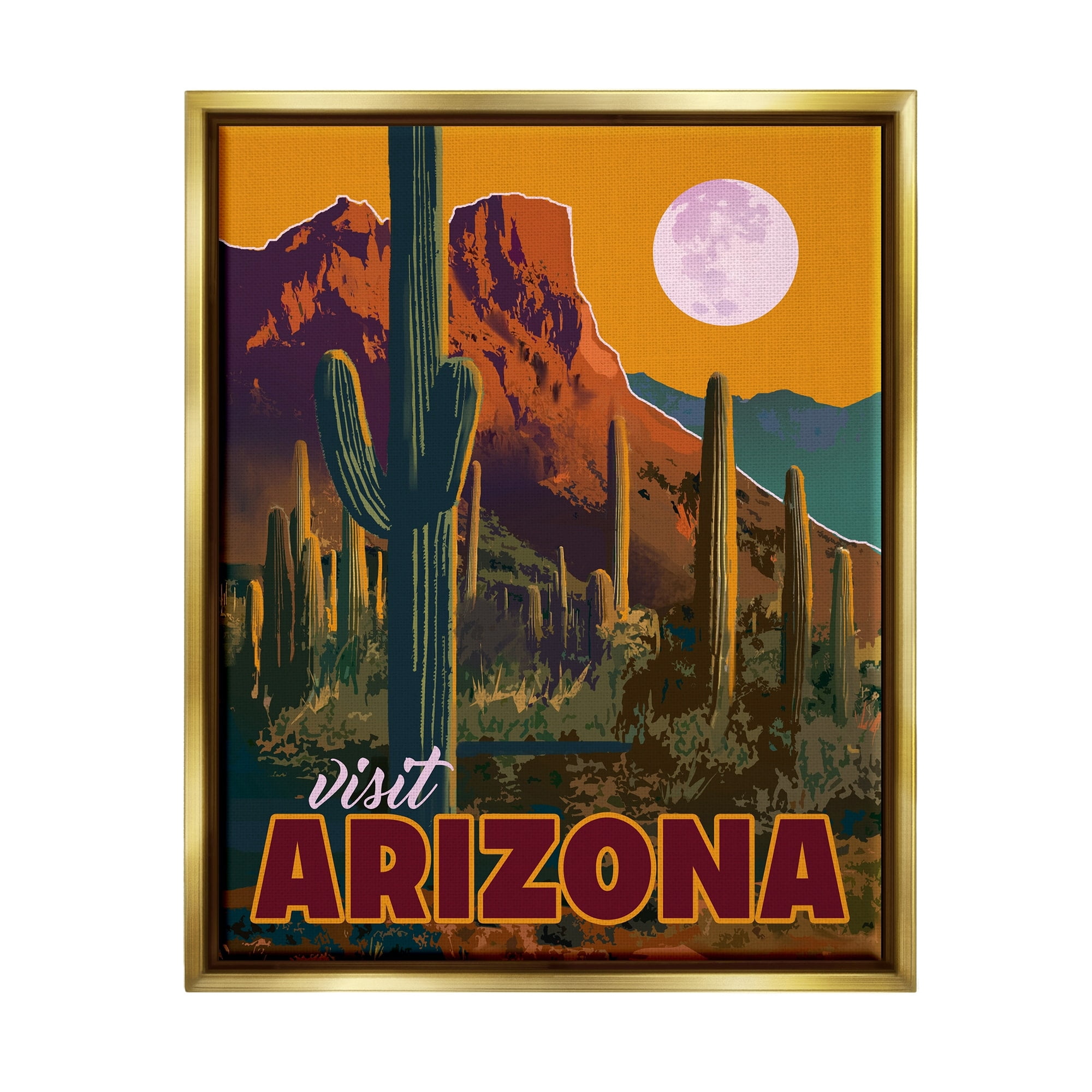 Stupell Industries Visit Arizona Brilliant Desert Sky Arid Vegetation Graphic Art Metallic Gold Floating Framed Canvas Print Wall Art, Design by David Owens Illustration