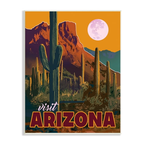 Stupell Industries Visit Arizona Brilliant Desert Sky Arid Vegetation Graphic Art Unframed Art Print Wall Art, Design by David Owens Illustration