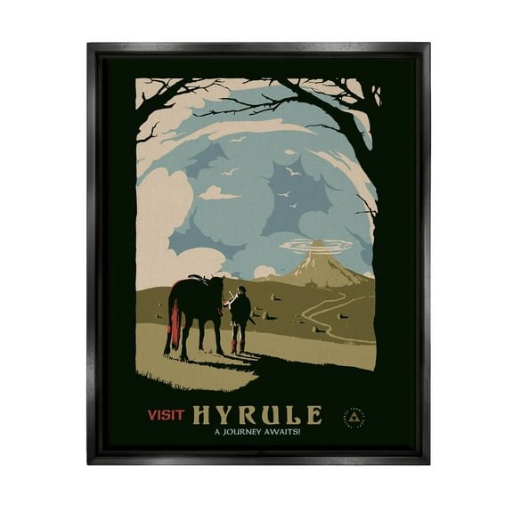 Stupell Industries Visit Hyrule Fantasy Wildlife Character Graphic Art Jet Black Floating Framed Canvas Print Wall Art, Design by Matheus Lopes Castro