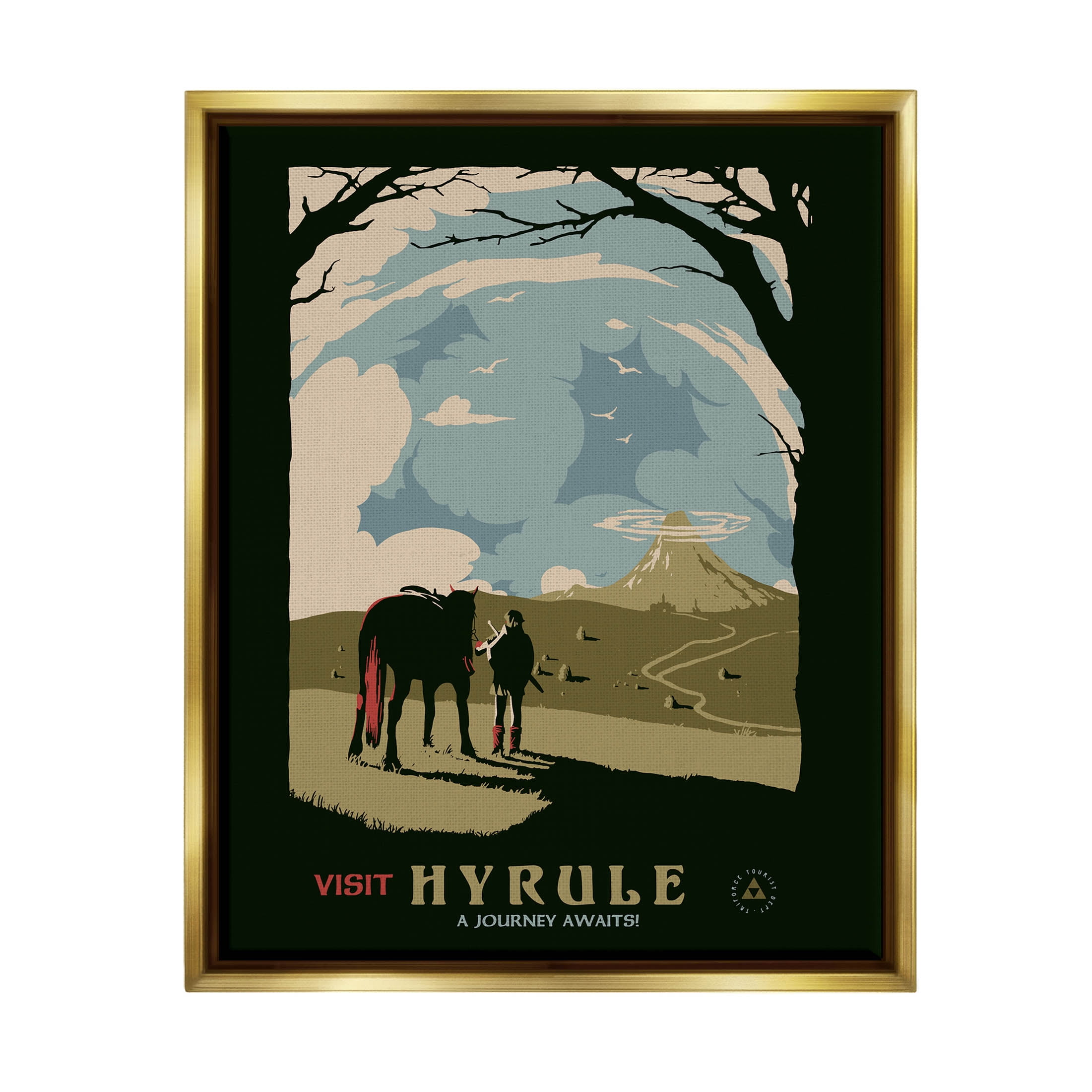Stupell Industries Visit Hyrule Fantasy Wildlife Character Graphic Art Metallic Gold Floating Framed Canvas Print Wall Art, Design by Matheus Lopes Castro