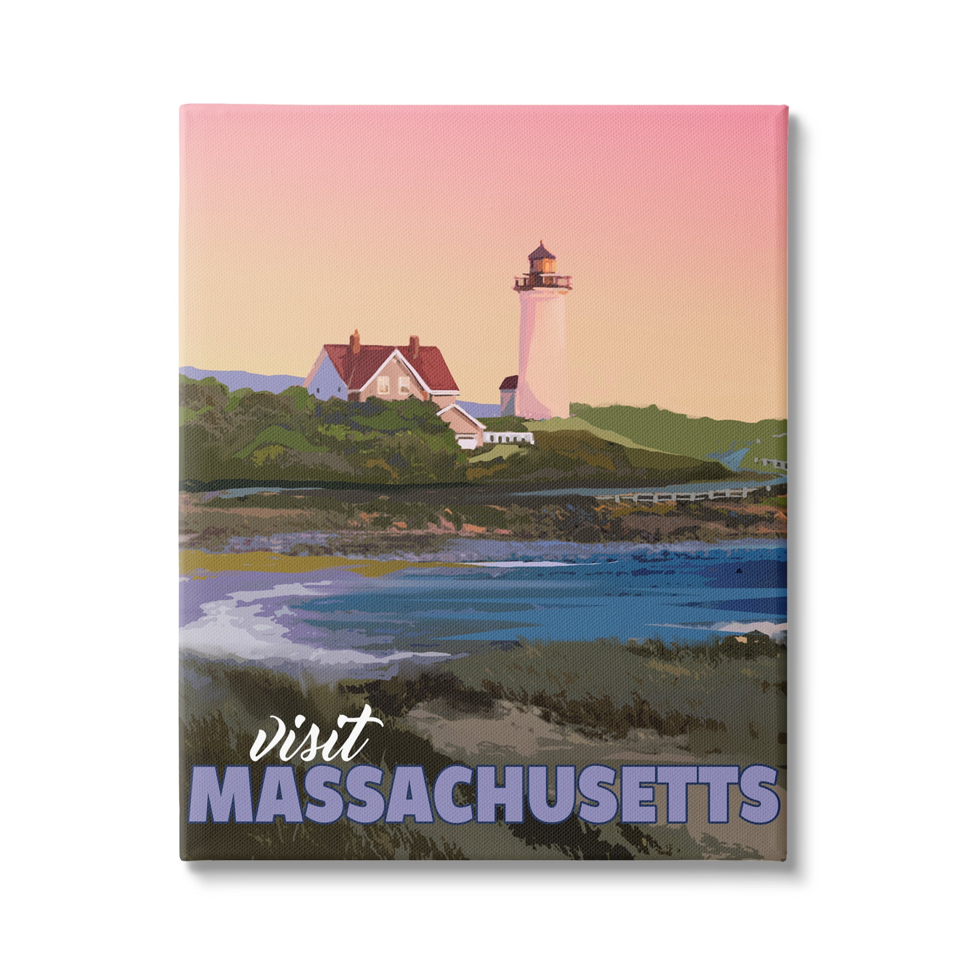 Stupell Industries Visit Massachusetts Pink Sunset Sky Ocean Inlet Graphic Art Gallery Wrapped Canvas Print Wall Art, Design by David Owens Illustration